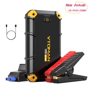 VTOMAN 2500A Démarreur de saut de voiture, Jumper de batterie portable pour 12V Véhicules (6.0L Gaz/4,0 L diesel), 10000mAh Chargement rapide & Câbles de saut, V6 Plus