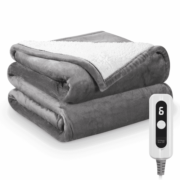 MARNUR Couverture Électrique Pleine Grandeur 72"x84 Pouces en Flanelle et Velours Shu avec 6 Niveaux de Chauffage, Arrêt Automatique 10 H