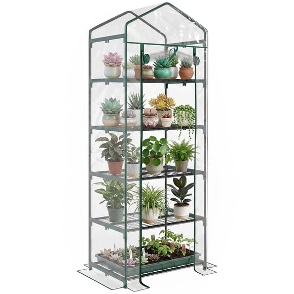 Outsunny 5 Tier Mini Greenhouse, Portable Outdoor Flower Stand, Clear