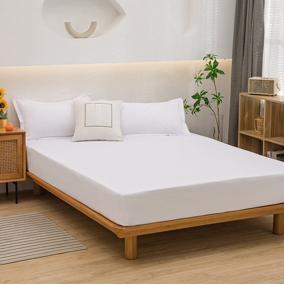Solid Color Washed Fitted Sheet, Mattress Protector Cover for Bed, Single Piece Bed Cover, Soft and Breathable Polyester Bed Sheet for Daily Home Use