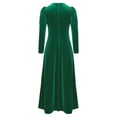 thumbnail image 4 of iiniim Kids Girls Renaissance Medieval Royalty Princess Costume Velvet Gold Flowers Color Block Long Gown Green 10, 4 of 5
