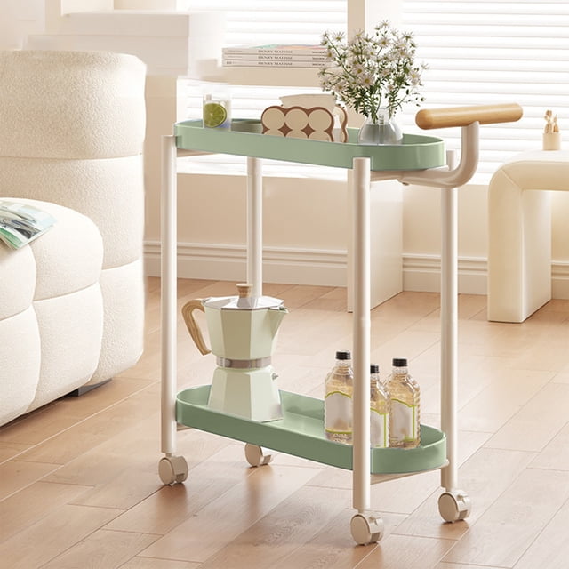 UsRHHA Table d'Appoint Roulant avec Roues Crème, Table de Bout Mobile Table de Nuit pour Salon Chambre, Chariot de Rangement Gigogne Portable