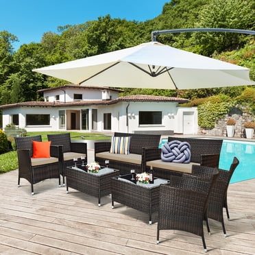 Costway 8PCS Rattan Patio Furniture Set Cushioned Sofa Chair Coffee Table Garden