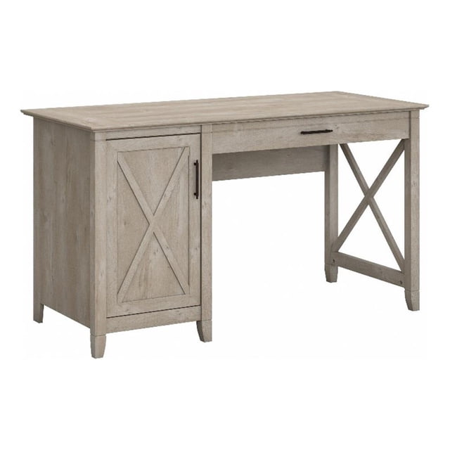 Key West 54W Computer Desk with Storage in Washed Gray - Engineered Wood
