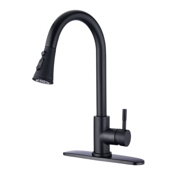 Pull Down Single Handle Kitchen Sink Faucet with Deck Plate Matte Black