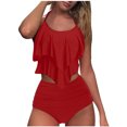 thumbnail image 2 of UPPADA Womens Two Piece Athletic Tankini Swimsuits Ruffle Sleeve Tankini Top with Swim Brief Tummy Control Modest Bathing Suits Plus Size Bathing Suits for Curvy Women Clearance,Red,S, 2 of 6