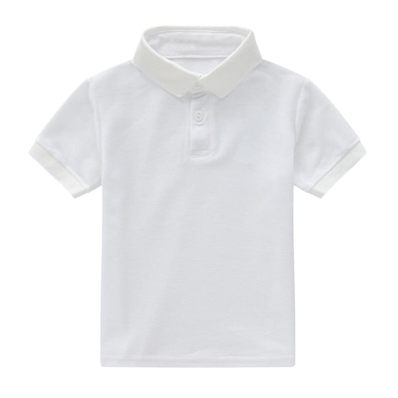 PMVFHDE Boy's Tops Toddler Boys Girls Short Sleeve Summer Casual Solid Lapel Collar Polo School Uniform Shirt ,White,5-6 Years