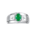 thumbnail image 1 of RYLOS Men's Rings Sterling Silver Classic 7X5MM Oval Gemstone & Diamond Ring Emerald May Birthstone Rings For Men, Men's Rings, Silver Rings, Size 10, 1 of 7