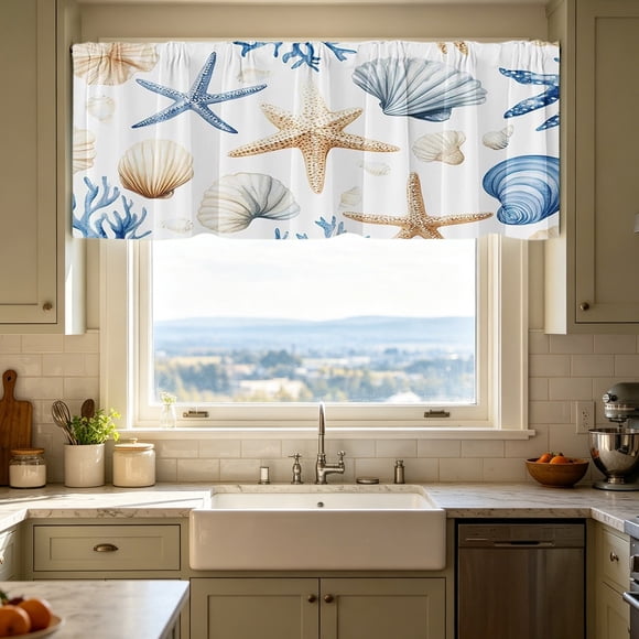 Kitchen Curtain Short Panels 2D Printed Washable Decorative Window Curtains