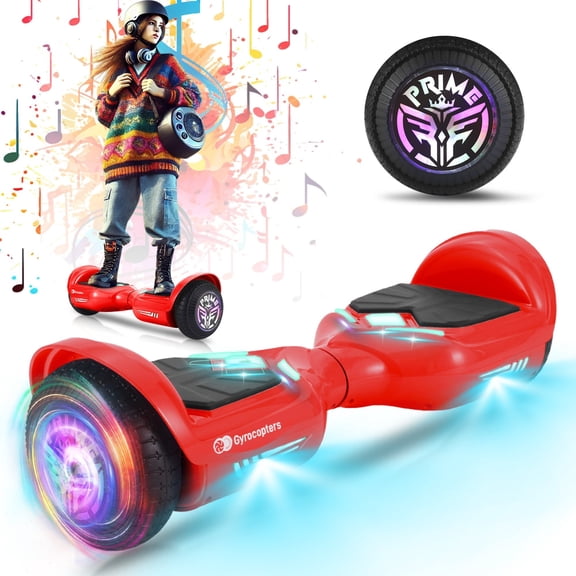Gyrocopters Prime Tout Nouveau Hoverboard 2026 / Vitesse jusqu'à 15 Km/h / Roues de 6,5 Po / Capacité de Poids de 165 Lb / Certifié UL2272 avec Haut-Parleur de Musique Sans Fil (Rouge)