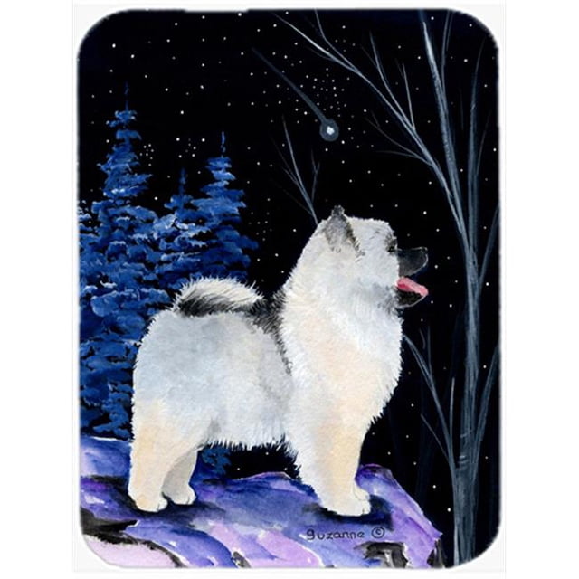 Carolines Treasures SS8380LCB Starry Night Keeshond Glass Cutting Board - Large