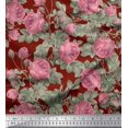 thumbnail image 1 of Soimoi Tissu Popeline de Coton Rouge Feuilles & Roses Imprimés de Tissu au Mètre 42 Pouces de Large, 1 of 3