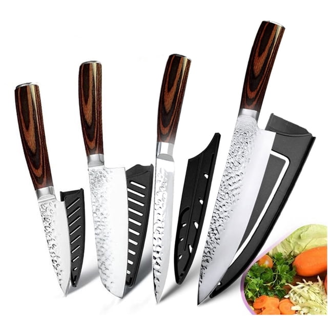 Kitchen Knife Set Chef Santoku Knives Stainless Steel Japanese Knives Ultra Sharp Forged Hammered Blade Utility Knives for Chopping, Slicing, Cutting