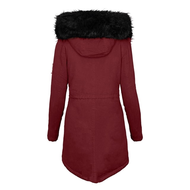 WEIYLL Womens Fleece Jacket Fashion Solid Color Plus Velvet Thick Slim Wine Cold Weather Tops Size 2XL