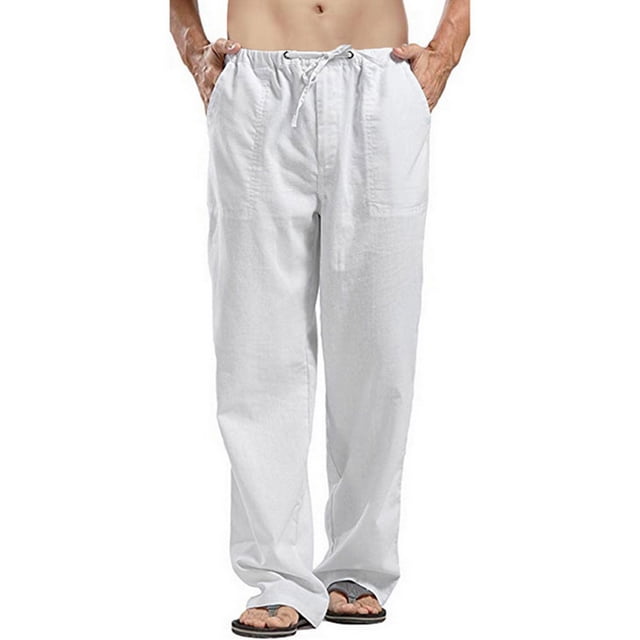 MAWCLOS Elastic Waist Pants for Men Long Pants with Pockets and Drawstring Beach Yoga Trouser Pajamas