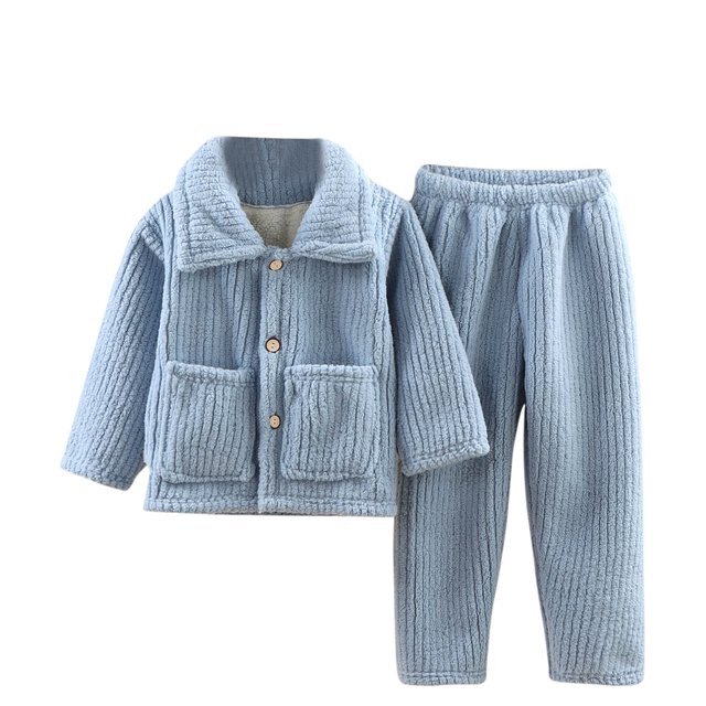 Birdeem Childrens Flannel Sleepwear Set Long Pants Thickened Home Clothes Set
