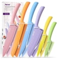 thumbnail image 1 of Hecef 6 Pieces Kitchen Knife Set, Colorful Coated Stainless Steel Knives with Blade Guards, 1 of 11