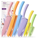 Hecef 6 Pieces Kitchen Knife Set, Colorful Coated Stainless Steel Knives with Blade Guards