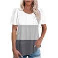 thumbnail image 1 of Plebaso Hauts pour Femmes Chemises à Oeillets à Blocs de Couleur Manches Courtes T-Shirts Amples Décontractés Col Rond Blouses Tendance, 1 of 6