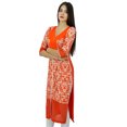 thumbnail image 3 of Bimba Kurti en Rayonne Imprimée Orange pour Femmes, Kurta Droite pour Dames, Manches 3/4, Vêtement, 3 of 7