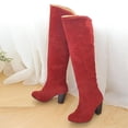 thumbnail image 4 of Bottes XZNGL pour Femmes à Enfiler à Talons Hauts Couleur Unie Hiver Chaudes Hauteur Genou Bout Rond Bottes en Suède, 4 of 9
