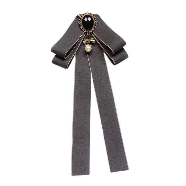 KLKCMS Bowknot Brooch Pin Collar Elegant Ribbon Brooches Ribbon Bow Tie Brooch Neck Tie Gray
