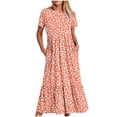 thumbnail image 1 of Pisexur Robes d'Été pour Femmes à Col Rond, Robe Fluide Plissée Tendance à Manches Courtes, Mode avec Poche, Robe d'Été de Plage Évasée à Imprimé Floral, 1 of 4