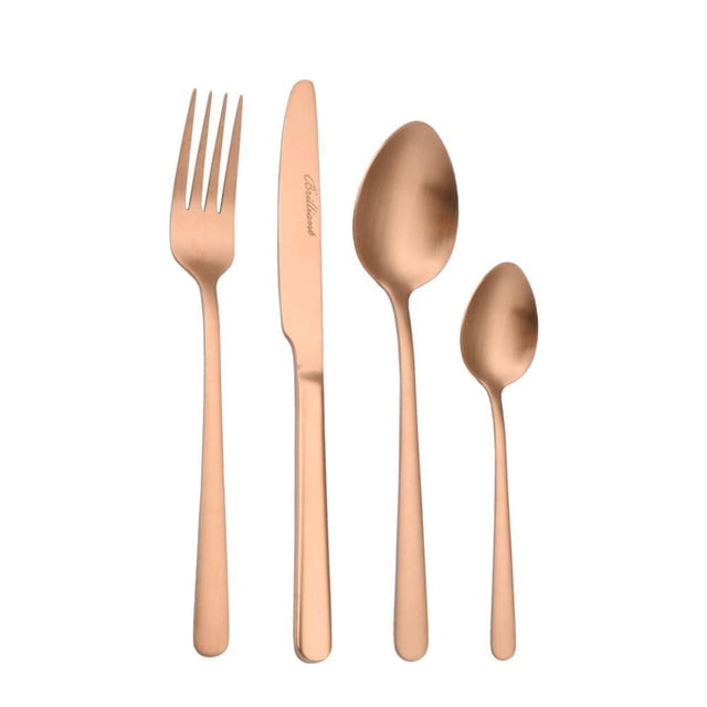 Oslo Ensemble de Couverts 16 Pcs en Acier Inoxydable 18/0 Ton Or rose, Présentant une Fourchette, un Couteau, une Cuillère à Soupe et une Cuillère à Thé avec des Poignées Lisses et un design Moderne, Convenant aux Repas du Quotidien et aux occasions Spéciales.