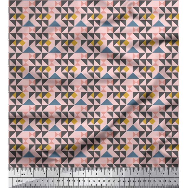Soimoi Pink Cotton Duck Fabric Diamond & Triangle Geometric Decor Fabric Printed Yard 56 Inch Wide