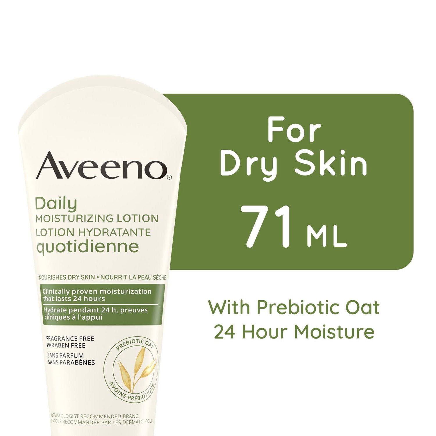Aveeno Daily Moisturizing Lotion, Dry Skin, Non-Comedogenic, Prebiotic Oat, Daily Moisturizer, Fragrance Free
