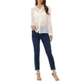 thumbnail image 2 of INSPIRE CHIC Chemise pour Femme en Maille Transparente à Col Pointu à Manches Longues Chemise Boutonnée S Blanc, 2 of 5