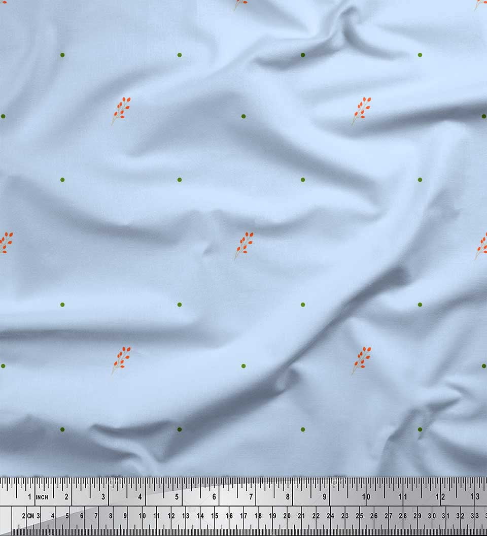 Soimoi Blue Rayon Crepe Fabric Flower Buds & Dots Printed Fabric 1 Yard 46 Inch Wide