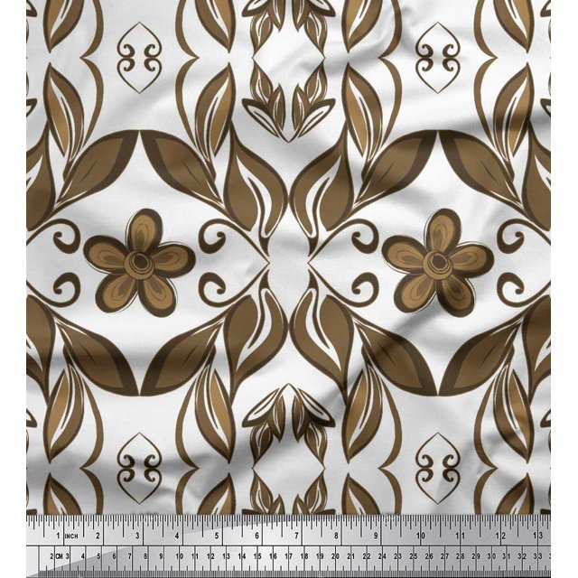 Soimoi Rayon Fabric Filigree Damask & Artistic Leaves Printed Fabric 1 Yard 56 Inch Wide