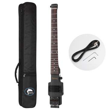 Batking Travel Guitar Electric, Headless Guitar 6 Strings One-piece Canada Maple Neck Through Body Design Brass Fix Bridge with Gigbag
