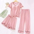 thumbnail image 1 of Ensemble de Pyjama pour Femme à Boutons, Décontracté, Manches Courtes, Coupe Ample, Shorts, Vêtements de Maison, 1 of 4