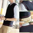 thumbnail image 4 of TOPTIE Men's 100% Cotton Knit Sweater Vest, V Neck Cable Pattern, 4 of 9