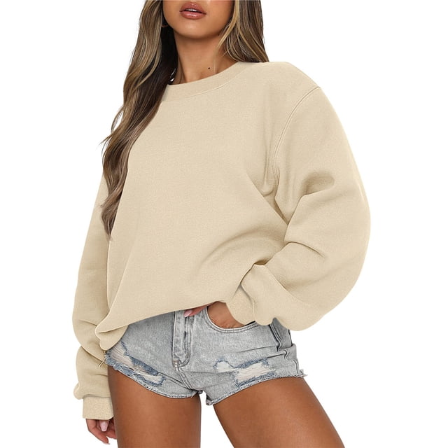 Mefallenssiah Mode Chandail Décontracté à Manches Longues à Col Rond pour Femmes, Coupe Ample, Haut Blouse Beige m