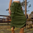 thumbnail image 3 of Mrat Jupe Plissée pour Femme Jupe en Denim de Printemps/été pour Femme Jupe Cargo en Denim Décontractée Jupe avec Poches Jupe Décontractée Froncée Extensible Taille Haute Jupe Portefeuille Jupe Mi-Longue Vert Armée 2TG, 3 of 7
