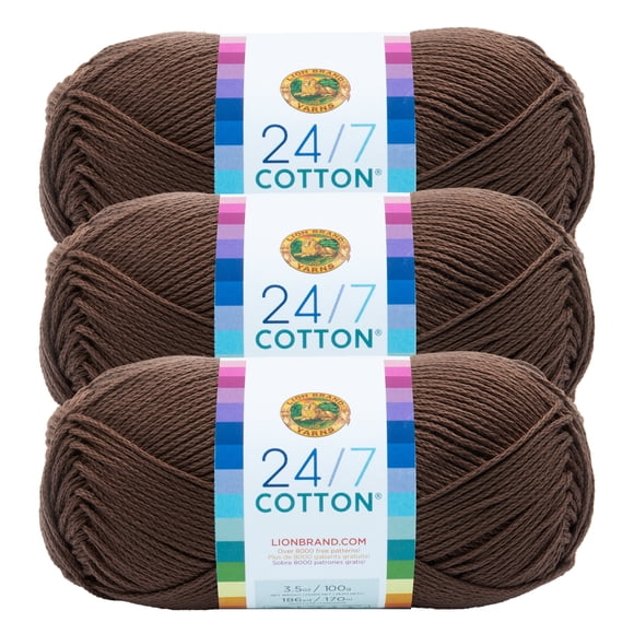 Fil Lion Brand 24/7 Cotton® Fil de Coton #4 Moyen 140g/273m 3-Paquete