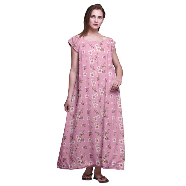 Bimba Robe Longue Maxi Imprimée pour Femmes en Rayonne, Chemise de Nuit à Manches Courtes