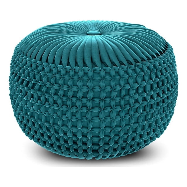 Renee Pouf Rond Transitionnel en Tissu de Velours Turquoise