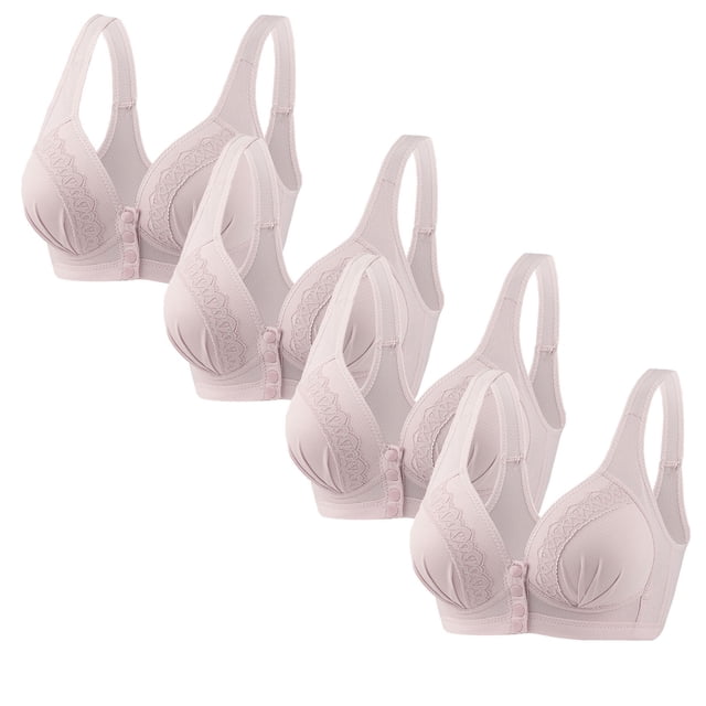 Timegard 4pc Bras for Women Front Closure Button High Support Ruched Breathable Comfort Everyday Bras