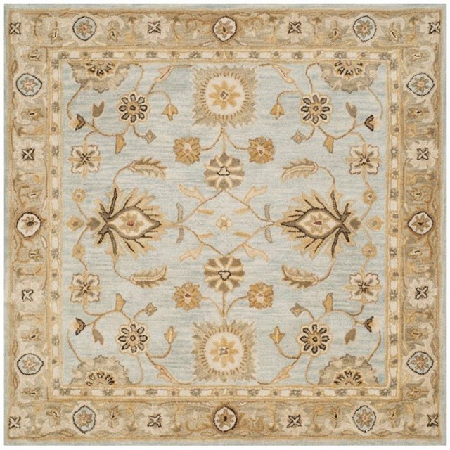 Safavieh Antiquities Collection AT856B Handmade Traditional Oriental Light Blue and Sage Wool Square Area Rug (6' Square)
