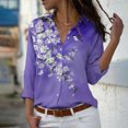 thumbnail image 2 of PEZHADA Liquidation d'Économies d'Automne Chemisiers à Manches Longues pour Femmes Imprimé Floral Col en V Col Rabattu Cardigan à Boutons Hauts Violet, 2 of 6