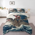 thumbnail image 1 of Erosebridal Raccoon Riding Dinosaur Comforter Sets Queen Size,Japanese style Bedding Queen Comforter Set,Ocean Bedroom Decor,Reversible,Ultra Soft,3 Pieces, 1 of 7