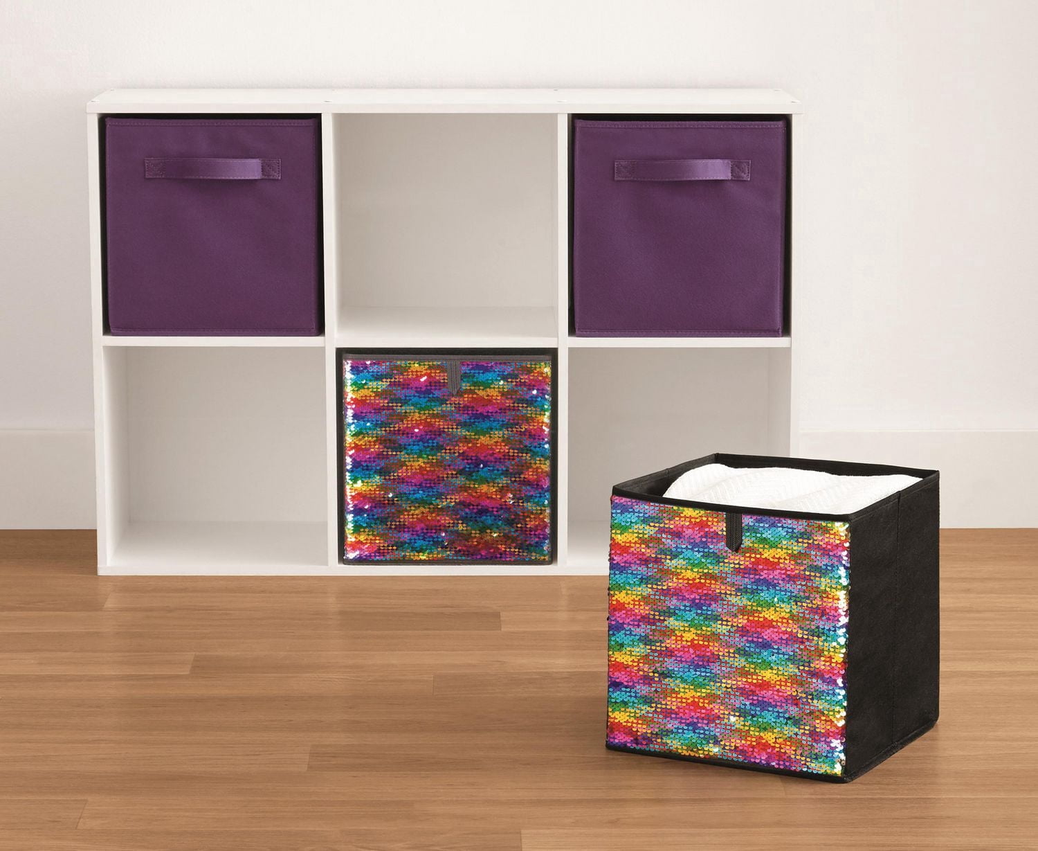 Mainstays Storage Cube Fabric Basket Bin - Foldable, Great for Nursery, Playroom, Closet, Home Organization