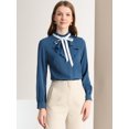 thumbnail image 3 of INSPIRE CHIC Women's Work Office Top Blouse Ruffle Neck Long Sleeve Ribbon Button Down Shirt, 3 of 6