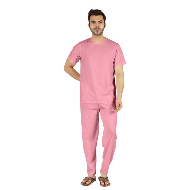 Inkmeso Solid Nightwear Set For Mens Tshirt And Pants Pajama Set Short Sleeve Pjs Loungewear Set