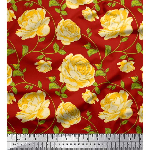 Soimoi Tissu de Canard de Coton Feuilles & Rose Imprimé Floral 1 Yard 56 Inch Wide