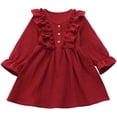 thumbnail image 1 of Splozh Fall Long Sleeve Dress Toddler Kids Baby Girl Solid Linen Button Ruffle Party Dress Clothes Red,5-6 Years, 1 of 5